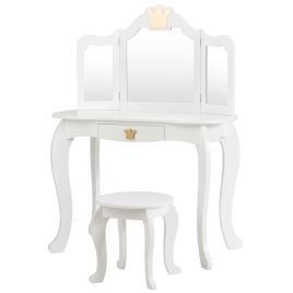 Kids Vanity Table and Chair Set with Mirror and Drawer for Girls-White