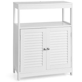Bathroom Cabinet - Bathroom Floor Cabinet with Double Shutter Door and Adjustable Shelf-White
