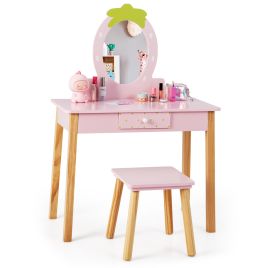 Girls Dressing Tables with Mirror and Drawer for Toddlers - Pink