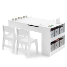 ULLOAL 2-in-1 Kids Art Table Set with Chairs-White