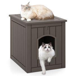 UVARO Indoor Outdoor Cat House with Flip Front Door and Raised Floor-Coffee