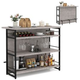 IVTYRA Industrial Home Bar Unit with 3 Open Shelves-Grey