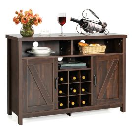 CLYDEN Buffet Storage Cabinet with Detachable 9-Bottle Wine Rack and 2 Door Cabinets-Dark Brown