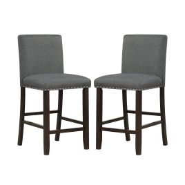 Upholstered Bar Stool Set of 2 for Dining Room Kitchen Restaurant-Grey