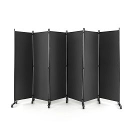 6 Panel Room Divider on Wheels for Indoor-Grey