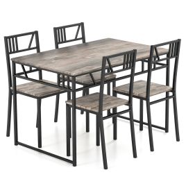 Dining Table Set - Industrial-Style Kitchen Table and 4 Chairs with Wood Like Tabletop and Metal Frame-Grey