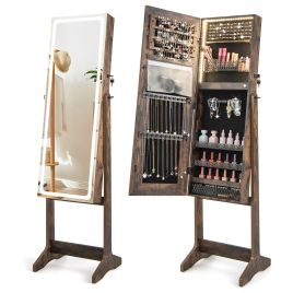 Jewellery Cabinet - Standing Jewelry Cabinet with LED Lights Lipstick Box and 2 Drawers-Rustic Brown