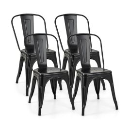 Bar Stool - Metal High Back Bar Stools 45cm with Removable Backrest-Black-Set of 4