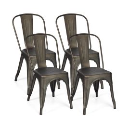 Bar Stool - Metal High Back Bar Stools 45cm with Removable Backrest-Gun-Set of 4