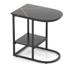 MYVA 2-Tier C-shaped End Table Modern Sofa Side Table with Metal Frame-Black