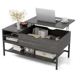 Coffee Table - Lift Top Coffee Table with Hidden Compartment and Removable Shelf-Grey
