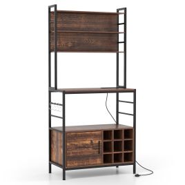 ORCOSI Bakers Rack with Power Outlet and Heavy-Duty Metal Frame-Reddish Brown