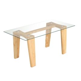 Coffee Table - Rectangle Coffee Table with Transparent Tabletop and Rubber Wood Frame-Natural