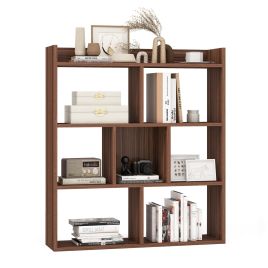 RIVIVI 7 Cubes Open-back Bookshelf Home Storage Display Shelf-Walnut
