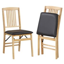 Dining Chair - Folding Dining Chairs Set of 2 Upholstered Kitchen Chairs with Padded Seat-Black