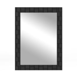 Wall Mirror - 80 x 60 cm Wooden Framed Wall Mirror with Metal Hooks-Black