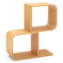 COLYIV S-Shaped Bookcase Bamboo Bookshelf with 2 Open Cubes-2-Tier