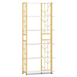 ELLTHORNE 6-Tier Modern Geometric Bookcase with Heavy-duty Metal Frame for Study-White
