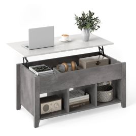ELMCRESTOR Rising Center Coffee Table with Lift Top Hidden Compartment-Grey