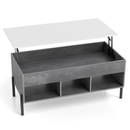 DRYTHORN Lift Top Coffee Table with Large Hidden Compartment and 3 Open Cubbies-Grey