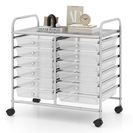 CAORSI Storage Rolling Cart with Drawer and Large Countertop Side Handles-Transparent