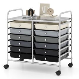 CAORSI Storage Rolling Cart with Drawer and Large Countertop Side Handles-Gradient Black