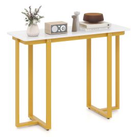 ALMOOR Modern Faux Marble Entryway Console Table with Geometric Metal Frame-White