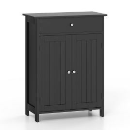 ONTA Bathroom Floor Cabinet 2-Door with Drawer and Adjustable Shelf-Black