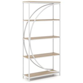 FROSDEN 5-Tier Industrial Etagere Bookshelf with Open Storage Shelves and Arc-Shaped Design-Natural