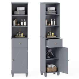 GLENCOT 172cm Tall Bathroom Cabinet with Drawer and 3 Open Shelves-Grey