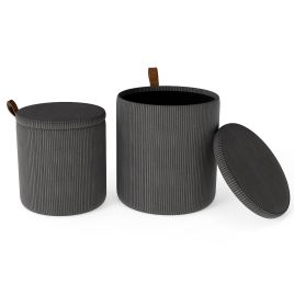 YLYN Round Ottoman with Storage Set of 2 with Removable Lids and Padded Seats-Grey