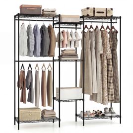 Portable Wardrobe with L-Shape Storage Design-Black