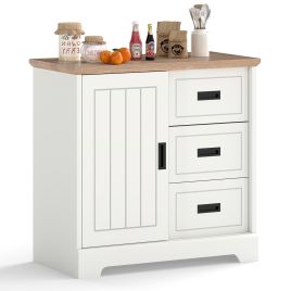 GRELLON Farmhouse Sideboard Buffet Cabinet with Sliding Doors and 3 Drawers-White