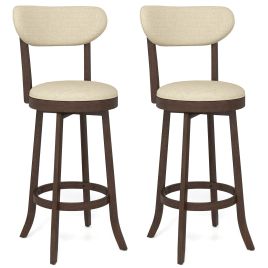 GRENFELLON 64/77CM Counter Height Chairs Set of 2 with Padded Seat and Backrest-Brown-Size 2