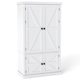 139cm Pantry Cabinet with 4 Doors and 6 Door Shelves-White