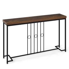 140cm Narrow Console Table with H-Frame Base-Rustic Brown