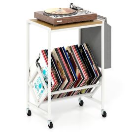 RELIX Rolling Record Player Stand with Vinyl Storage and Magazine Holder-Natural