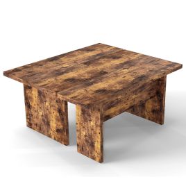 GREYLOCK Modular Coffee Table Set of 2 L Shaped Center Tables for Small Space-Rustic Brown