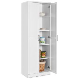 Display Rack - Wooden Storage Cabinet with 2 Doors and Adjustable Shelves-White