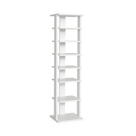 Wooden Vertical Shoe Rack with 7 Shelves-White