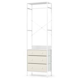 ENVILY Freestanding Closet Organizer Clothes Rack with Drawers-White