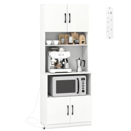 Pantry Cabinet with Power Outlets & 4 Doors-White