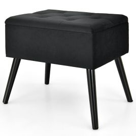 Ottoman Bench - Modern Upholstered Flip Top Velvet Storage Ottoman Footrest-Black