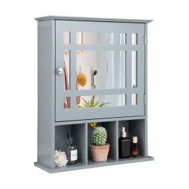 ARVI Mirror Door Cabinet with Adjustable Shelf and 3 Compartments-Grey