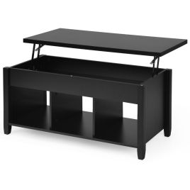 Coffee Table - Rising Center Table with Lift Top Hidden Compartment-Black