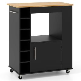 Rolling Kitchen Island with Storage and Towel Rack-Black