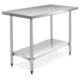 Kitchen Trolley - Kitchen Table with Height Adjustable Shelf and Adjustable Feet-61 x 122 cm
