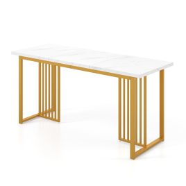 Dining Table - Modern Dining Table with Faux Marble Tabletop for 6-8 People-White