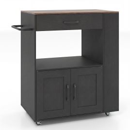 IVARA Kitchen Island Cart with Storage Rolling Kitchen Island on Wheels-Black