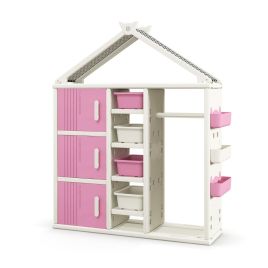 SICACA Kids Costume Storage Closet with Storage Bin-Pink